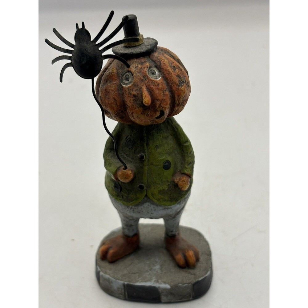 K & K Interiors Pumpkin Man Halloween Jack o’ Lantern Figurine With Spider 5”
